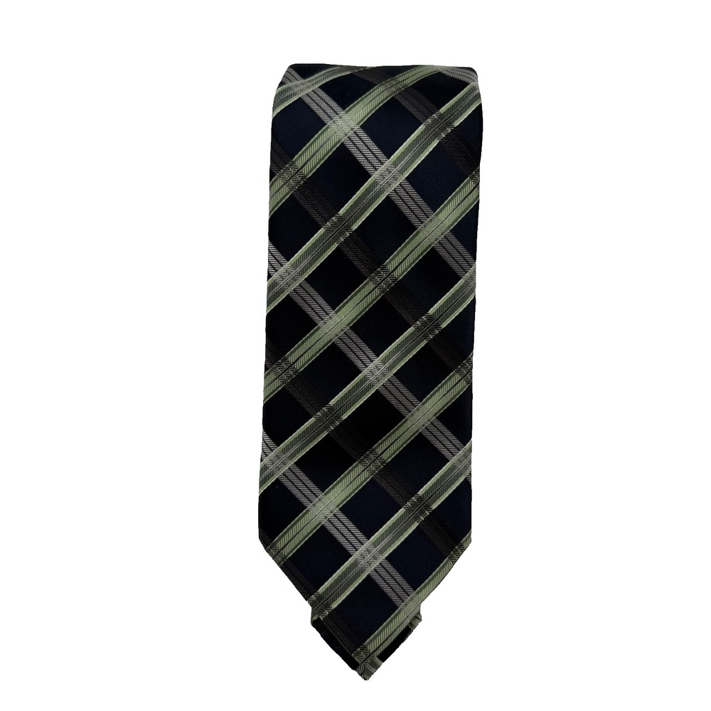 Giorgio Brutini Collezione Tie Navy Green Plaid Stripe Mens Necktie